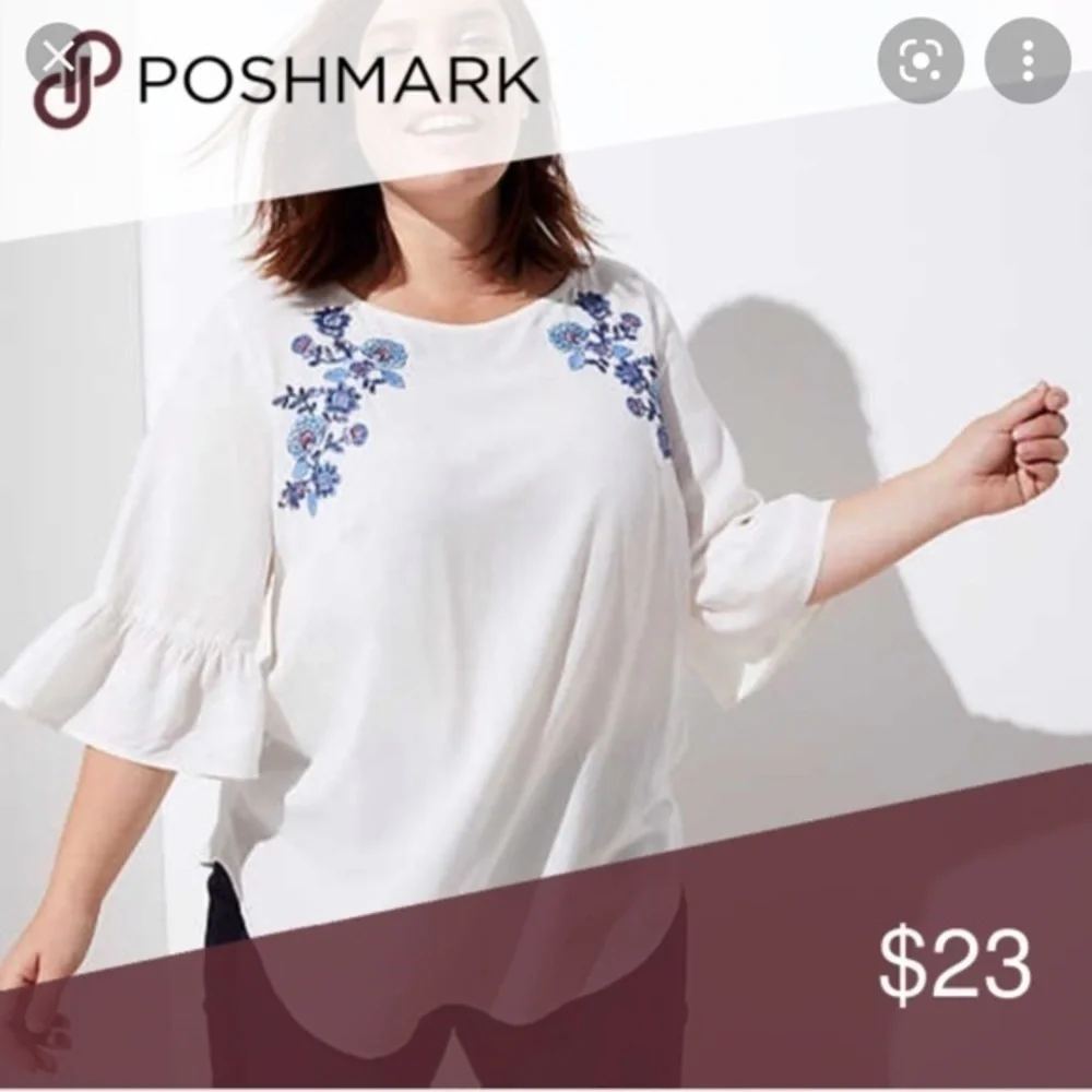 Loft Floral Embroidered Ruffle Cuff Top - Picture 4 of 8